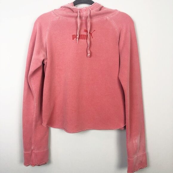 PUMA | Pale Red Distressed Hoodie Semi Cropped Sweatshirt Women’s Size X-Small - Picture 1 of 7